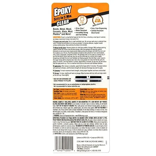 Gorilla 2 Part Epoxy, 5 Minute Set, Incredibly Strong Bonding, .85 Ounce Syringe, Clear, (Pack of 2)
