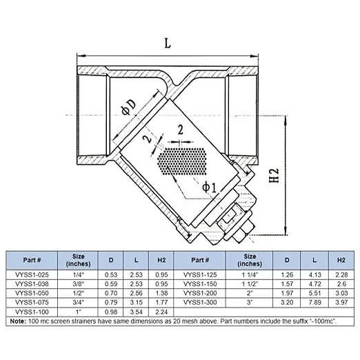 1/2" Stainless Steel Y-Strainer - 800WOG, FxF NPT