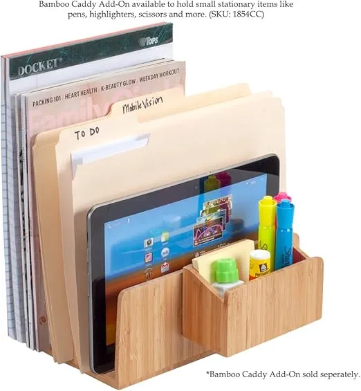 MobileVision Bamboo Desktop File Folder Organizer and Paper Tray, 5 Slots