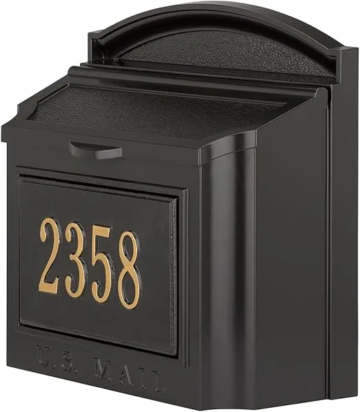 Whitehall Wall-Mounted Mailbox, Large Aluminum Wall Mailbox for Outside with Lock Black/Gold(4 Colors Available)