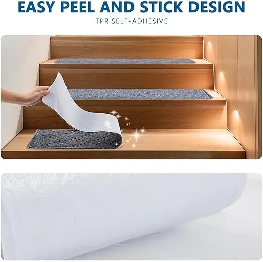 Stair Treads Non Slip for Wooden Steps Indoor, KOOTETA 15 Pack 8" X 30" Carpet Stair Treads with Reusable Adhesive for Kids Elders and Dogs, Surface Polyester TPR Backing Stair Runner Rugs, Dark Grey