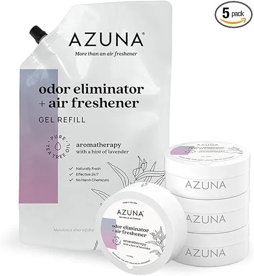 Azuna All-Natural Odor Remover Gel, Whole-Home Kit | Tea Tree Oil | Plant-Based & Long Lasting | For Pet Odors, Smoke & Strong Odors | Lavender, Aromatherapy