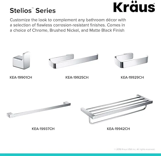 KRAUS Stelios Bathroom Shelf with Towel Bar, Chrome Finish, KEA-19942CH