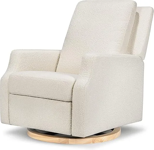 Namesake Crewe Recliner and Swivel Glider in Ivory Boucle with Light Wood Base, Greenguard Gold Certified