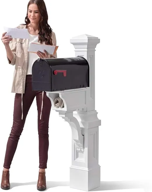 Step2 Atherton Mail Post, Mailbox Not Included, Weather Resistant, Large Outdoor Mailbox Post, Made of Durable Plastic, Easy to Install, Classic White