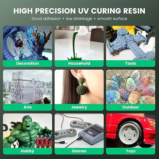 SUNLU 3D Printer Resin 1kg, Fast Curing Standard 3D Resin for LCD DLP SLA Resin 3D Printers, 395 to 405nm UV Curing 3D Printing Liquid Photopolymer Resin, Low Shrinkage, High Precision, 1000g, White