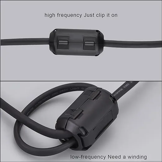 Ferrite Ring Core Ferrite Beads Clip RFI EMI Noise Suppressor Anti-Interference Cable Clip for 3.5mm/ 5mm/ 7mm/ 9mm/ 13mm Diameter Cable, Black (20)