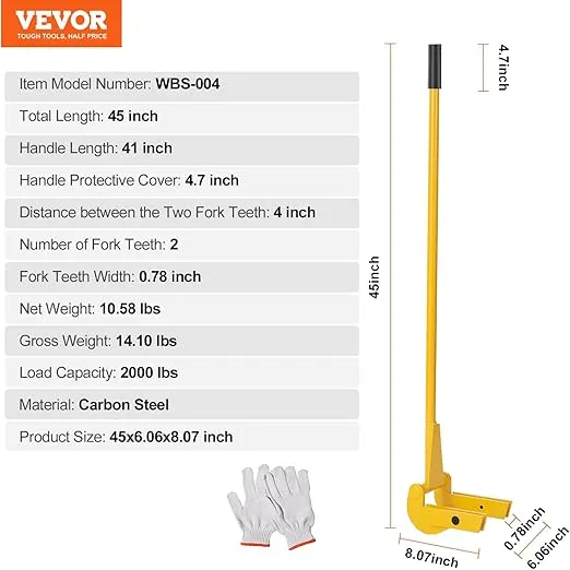 VEVOR Pallet Buster Tool with 41‘’ Handle, Carbon Steel Heavy Duty Deck Wrecker Pry Bar Puller Wood Pallet Tool Breaker Pry Bar Puller, Articulating Pivot-Action Head