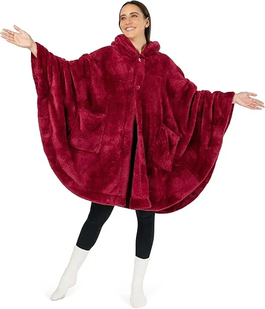 PAVILIA Angel Wrap Hooded Blanket Poncho, Wearable Blanket Throw Wrap Poncho for Women Adult, Cozy Fluffy Sherpa Shawl Cape