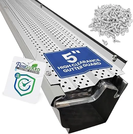 FlowGuard High Clearance Premium 50-Year Gutter Cover System - White 5 Inch Aluminum Gutter Guards, 22 Feet - by FlexxPoint
