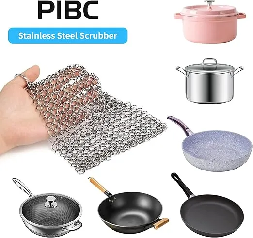 Cast Iron Cleaner 8"x6" 316L Stainless Steel Chainmail Scrubber for Griddle Skillet Dutch Oven Wok Stainless Steel Pot Cast Iron Pan