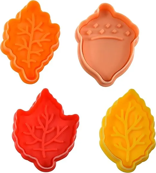 R&M Fall Leaves Collection Pastry & Cookie Cutter set of 4. Assorted Colors and Designs, Leaves, Autumn, Acorn. 2 Inches Assorted Plastic Cookie Cutters