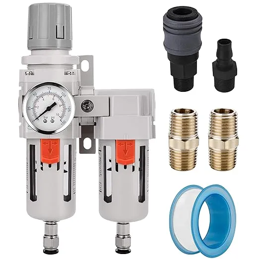 NANPU 1/2" NPT Air Dryer System - 5 Micron Particulate Filter, 0.5 Micron Coalescing Filter & Air Pressure Regulator, Water Trap Separator - Semi-Auto Drain,0-150 psi Gauge, Poly Bowl, Metal Bracket