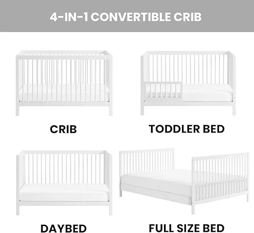 Oxford Baby Essentials Island Full Size 4-in-1 Convertible Baby Crib with Round Spindles, White