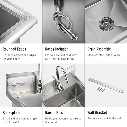 TRINITY THA-0307 Basics Stainless Steel Freestanding Single Bowl Utility Sink for Garage, Laundry Room, and Restaurants, Includes Faucet, NSF Certified, 49.2 21.5 24-Inch, Chrome