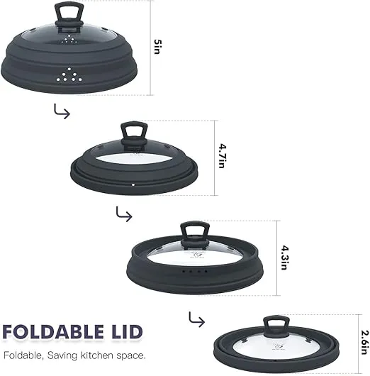 Microwave Splatter Cover Vented Glass Cover Splatter Guard Lid with Collapsible Silicone for Food as Pot Cover Plate Cover 10.5 inch for 6 7 8 9 10 inch Plate Bowl