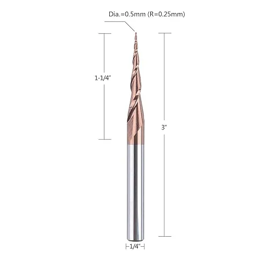 SpeTool 4Pcs Tapered Ball Nose End Mill 1/4" -3" with 0.5mm Tip Diameter (0.25mm Radius) CNC Router Bit 2D and 3D Engrave Carving Woodworking Tool