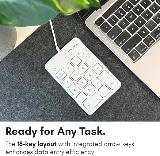 Macally USB Numeric Keypad | Wired Number Pad | External Number Pad for Laptop Computer Desk PC Mac (Perfect for Data Entry) 10 Key USB Keypad