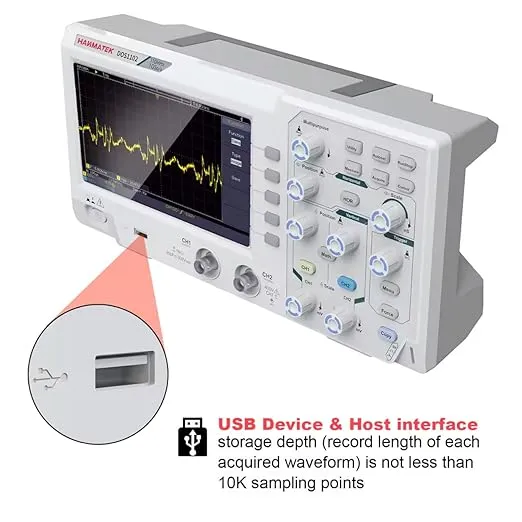 HANMATEK 110mhz Bandwidth DOS1102 Digital Oscilloscope with 2 Channels and Screen 7 inch / 18 cm, TFT-LCD Display, Portable Professional Oscilloscope Kit with 500 MS/s *2 Sampling Rate
