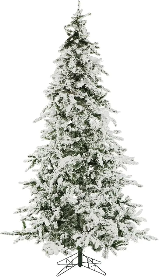 Christmas Time 7.5-Ft. White Pine Snowy Artificial Christmas Tree with White Incandescent Smart Lights, Realistic PVC, Festive Holiday Decor for Home and Office, Flame Retardant