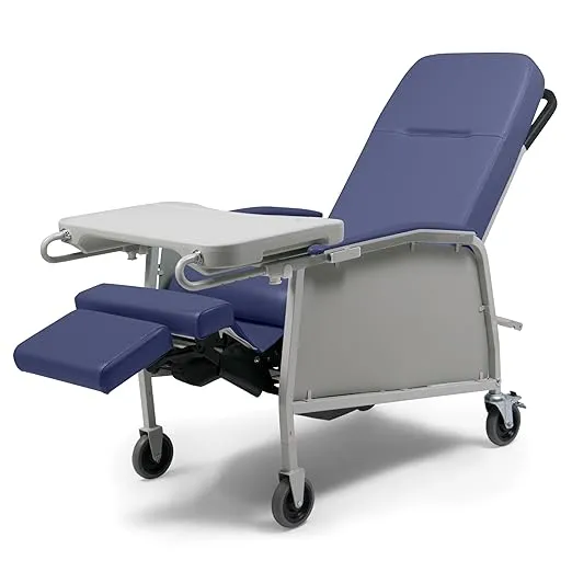 Lumex 3-Position Medical Recliner, Reclining Geri Chair with Wheels, Royal Blue