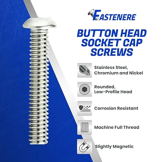 Button Head Socket Cap Screws - 1/4-20 x 1-1/2" (25 Pack) Stainless Steel 18-8, Full Thread, Bright Plain Finish, Corrosion-Resistant, Machine Thread, Easy to Install w/Allen Socket Drive