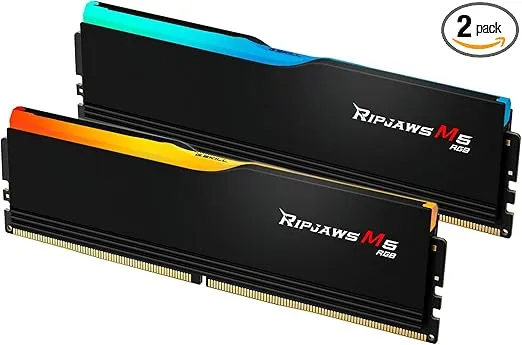 G.SKILL Ripjaws M5 RGB Series (Intel XMP 3.0) DDR5 RAM 64GB (2x32GB) 6000MT/s CL30-40-40-96 1.40V Desktop Computer Memory UDIMM - Matte Black (F5-6000J3040G32GX2-RM5RK)