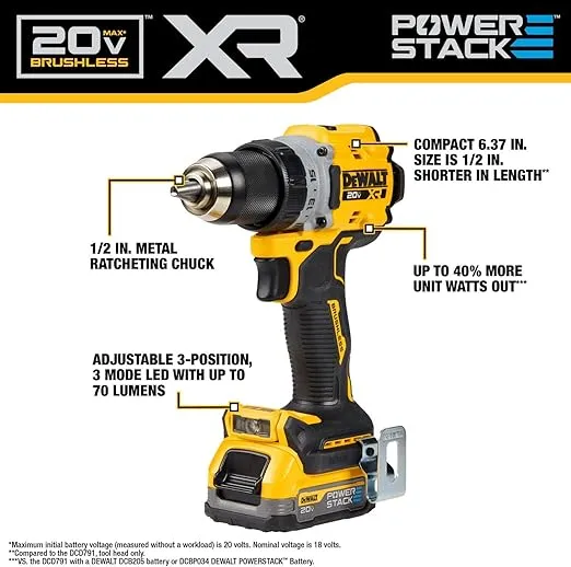 DEWALT 20V MAX* XR COMPACT DRILL/DRIVER WITH POWERSTACK BATTERIES (DCD800D1E1)
