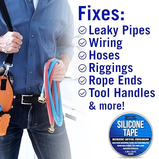 Heavy Duty Silicone Tape Plumbing Self Fusing Silicone Tape Plumbing Tape Silicone Water Pipe Rubber Tape Hose Repair Water Seal Fusion Coax Seal Electrical or Silicone Waterproof Tape for Leaks 15FT