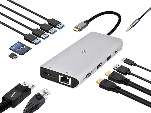 Monoprice 13-in-1 Dual-HDMI + DisplayPort Multi-Stream Transport (MST) Triple Monitor Docking Station - 4K, 5Gbps USB A, Ethernet, Card Reader, 100W PD, Silver