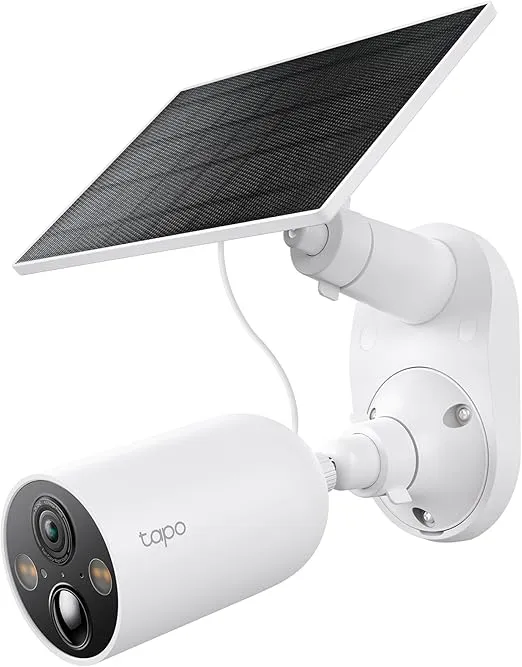 TP-Link 𝗧𝗮𝗽𝗼 SolarCam 2K, Outdoor Battery Camera w/Solar Panel Base, Wireless Camera, 2K QHD, 150° Super-Wide FOV, Free Person/Vehicle/Pet Detection, SD/Cloud Storage, Starlight Color Night Vision
