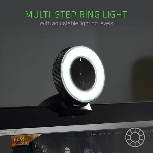 Razer Kiyo Streaming Webcam: 1080p 30 FPS / 720p 60 FPS - Ring Light w/Adjustable Brightness - Built-in Microphone - Advanced Autofocus