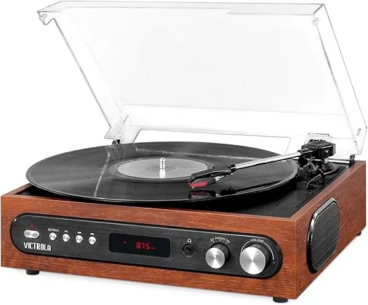 Victrola All-in-1 Bluetooth Record Player with Built in Speakers and 3-Speed Turntable Mahogany (VTA-65-MAH)