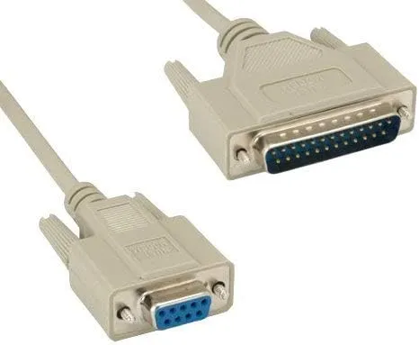 KENTEK 25 Feet FT DB9 Female to DB25 Male Null Modem Serial Printer Cable Adapter Cord 28 AWG F/M Molded D-SUB RS-232 Crossover 9 to 25 Pin for PC Mac Serial Device