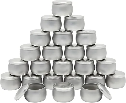 Bright Creations 24 Pack Small 4 oz Candle Tins for Making Candles with Lids, Round Containers for DIY Crafts (Silver, 3 x 2 in)