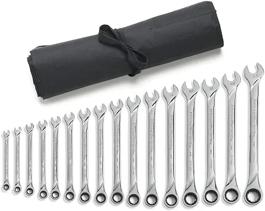 GEARWRENCH 16 Pc. 12 Pt. XL Ratcheting Combination Wrench Set with Tool Roll, Metric - 85099R