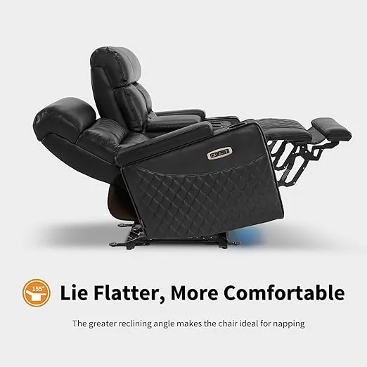 MCombo Power Recliner Loveseat Sofa with Adjustable Headrests and Console for Living Room, Home Theater Seating with USB & Type-C Ports, Armrest Storage HTS480 (Black, Loveseat with Console)