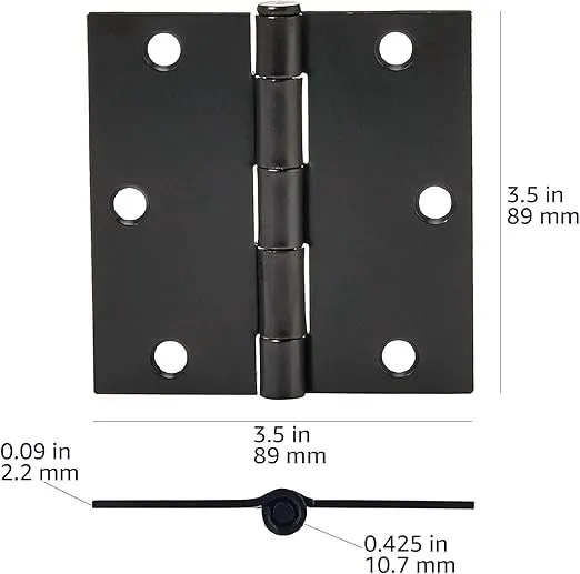 Amazon Basics Interior Door Hinge, Square, 3.5 x 3.5 Inch, Matte Black - Pack of 12