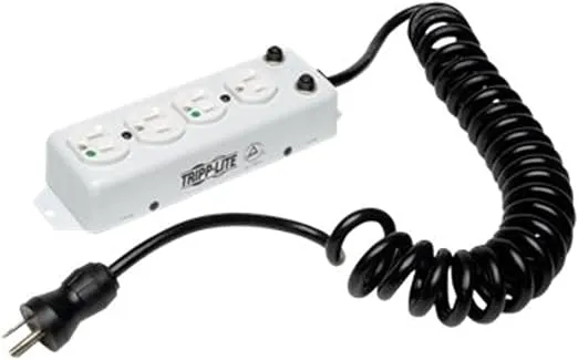 Tripp Lite Medical-Grade Power Strip, 4 15A Hospital-Grade Outlets, 3 ft. Extendable Coiled Cord, UL 1363A (PS-410-HGOEMCC) White