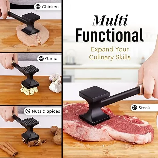 Zulay Meat Tenderizer Hammer (10") - Dual-Sided Meat Mallet Tenderizer With Comfort-Grip Handle - Heavy-Duty Metal Hammer Tenderizer - Meat Hammer Tenderizer for Beef - Kitchen Mallet & Meat Pounder