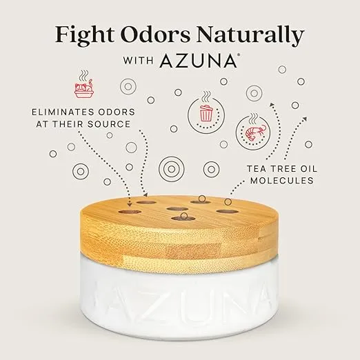 Azuna Air Freshener & Odor Eliminator Gel 4 Room Kit, Includes (4) 8 oz. Empty Luxe Glass Jars & 24 oz. Refill with Tea Tree Essential Oil, Amalfi Breeze, Works 24/7 for 60-90 Days