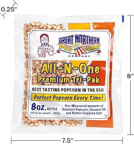 Great Northern Popcorn Company Movie Theater Style 40-Count Popcorn Packs Pre-Measured 8-Ounce All-in-One Kernel, Salt, Oil Packets for Popping Machines, 8 Ounce (Pack of 40)