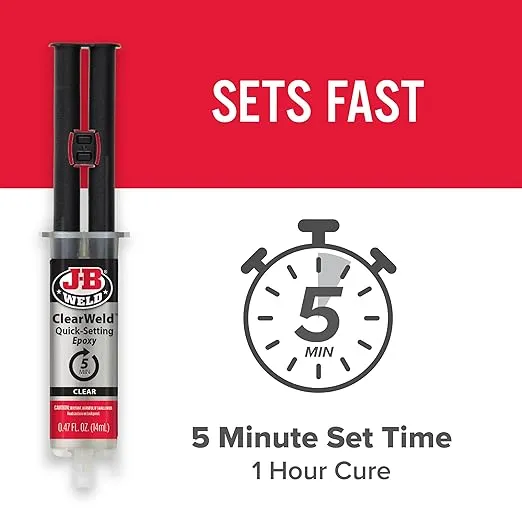 J-B Weld Clear 5 Minute Epoxy, 14ml, Static Mixer, 2 Pack, ClearWeld 14ml, 50114H-2