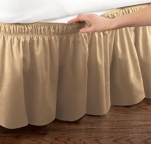 Collections Etc Wrap Around Bed Skirt, Easy Fit Elastic Dust Ruffle, Gold, Queen/King