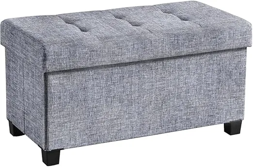 Ornavo Home 30 Inch Folding Storage Ottoman with Storage Bench, Large Storage Ottoman Bench, Storage Chest, Foot Rest Stool, Bedroom Bench with Storage - Gray