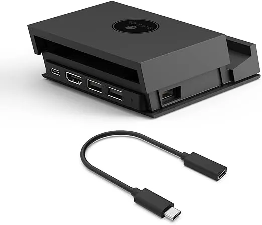 Skull & Co. Jumpgate Pro: Portable Dock with Detachable USB Hub HDMI TV Adapter for Nintendo Switch,Smartphone and MacBook- Black (with Extension Cable)