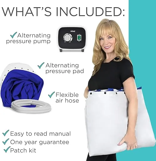 Vive 5" Alternating Pressure Mattress - Air Topper Pad for Bed Sore, Ulcer Prevention, Bedridden Treatment - Inflatable, Quiet Alternative Cover - Fits Hospital Bed - Includes Electric Pump System
