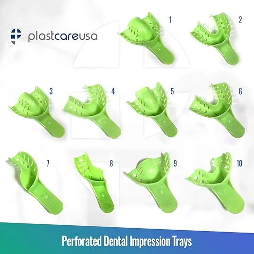 Dental Impression Trays Large Lower - Autoclavable Perforated Impression Tray Set - Size Number 2 (Bag of 12) by PlastCare USA