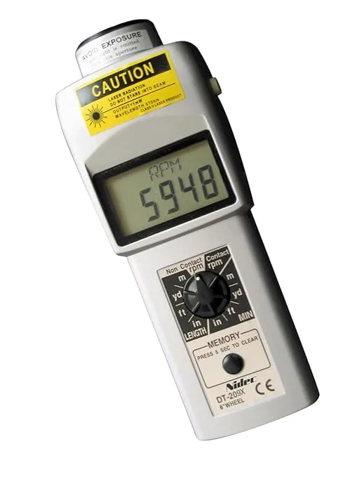 Shimpo DT-205LR Dual Contact/Non-Contact Handheld Tachometer with 6" Wheel, LCD Display, 6-99999rpm Range
