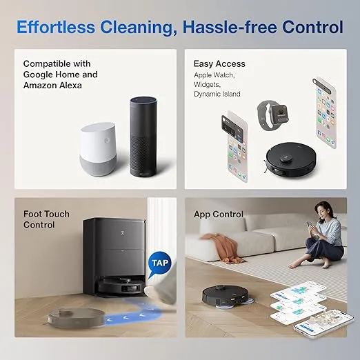 ECOVACS DEEBOT T30S AI Care Robot Vacuum and Mop, 11000Pa, TruEdge Adaptive Edge Mopping, ZeroTangle, AI Instant Re-mop, Hot Water Mop Washing, Self-Emptying & Refilling, AI Obstacle Avoidance
